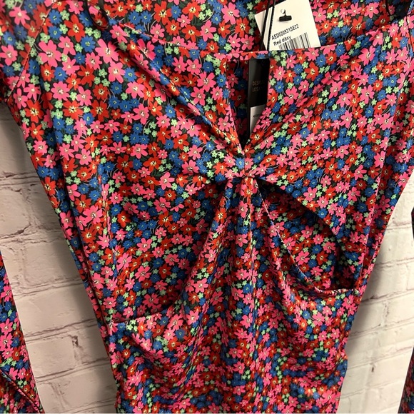 AFRM NEW Corinne Cutout side shirred knit mini dress red ditsy Medium coquette - Picture 7 of 13